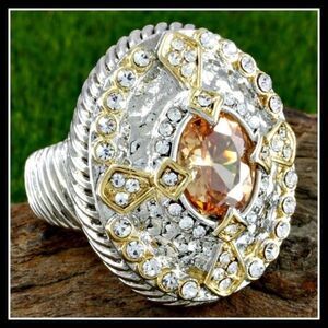 Elite New 18k Gold Lead-Free High-End with Golden & White Topaz Ring Size 9